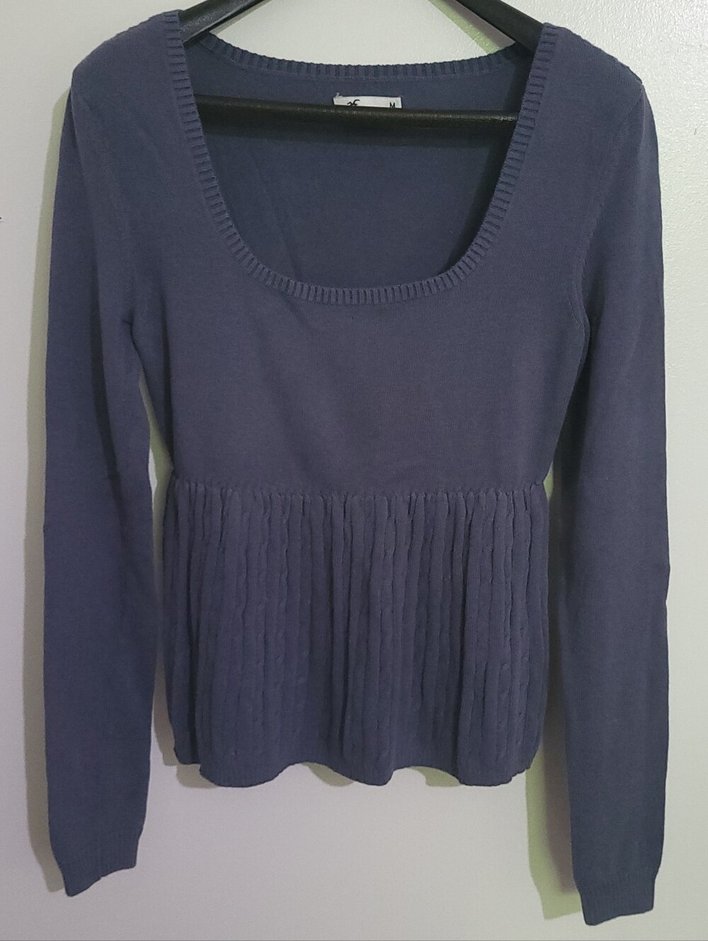 Hollister Y2K Slate Blue Cable Knit Baby Doll Scoop Neck Sweater Size M Bella